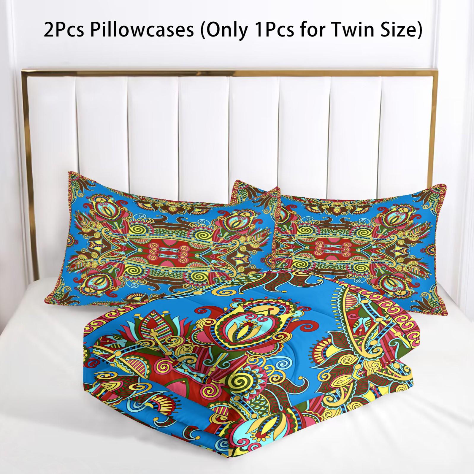 2/3 Pcs Boho Paisley Print Comforter Set, Vintage Ethnic Bedding Set, Soft Warm Lightweight with Vivid Digital Print, Fade Resistant, Ideal for Bedroom Dorm Guest Room Decor, All Season Use