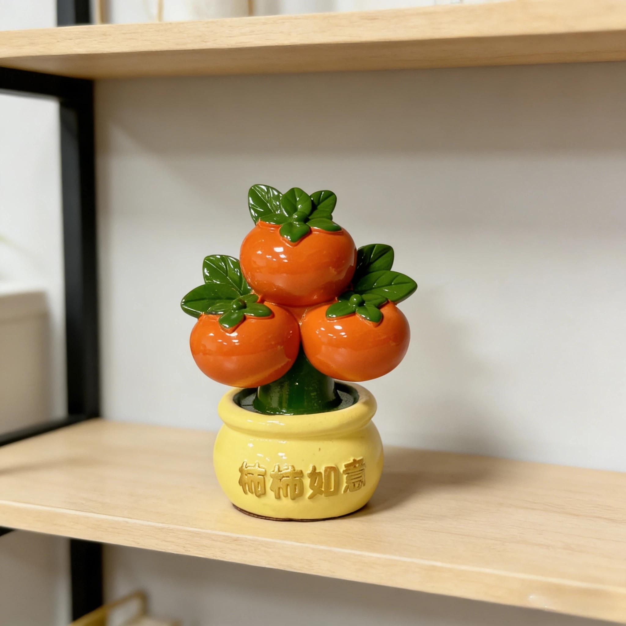 Resin Statue Feng Shui Symbol, Round Persimmon Design, Desktop Entryway Car Decor, Home Decoration Gift for Moving In, Opening, New Year, Birthday