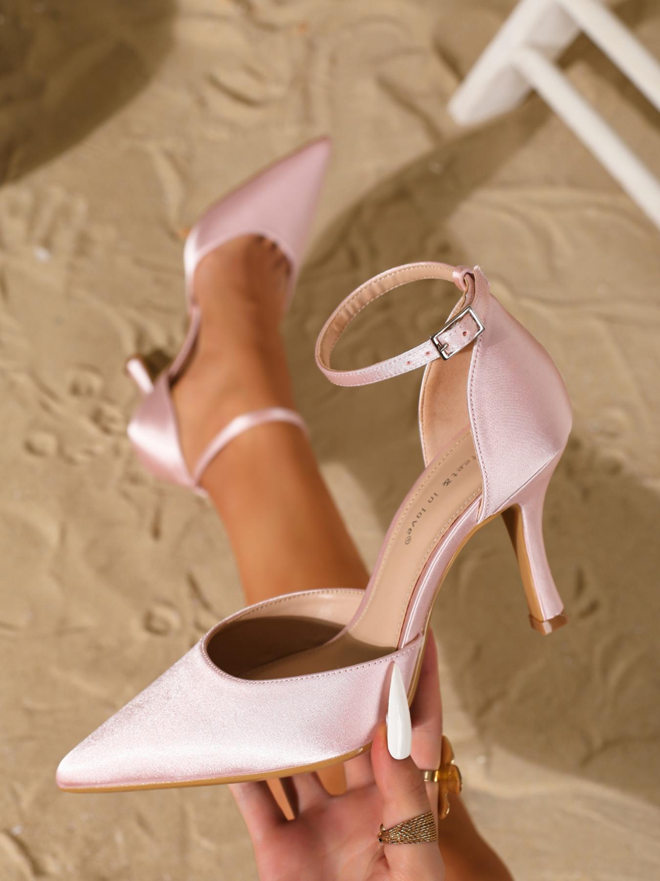 Women's Elegant Solid Color Satin Pointed Toe High Heel Shoes, Fashionable Shoes for Daily Wear, Lightweight Breathable Comfortable Shoes for Women