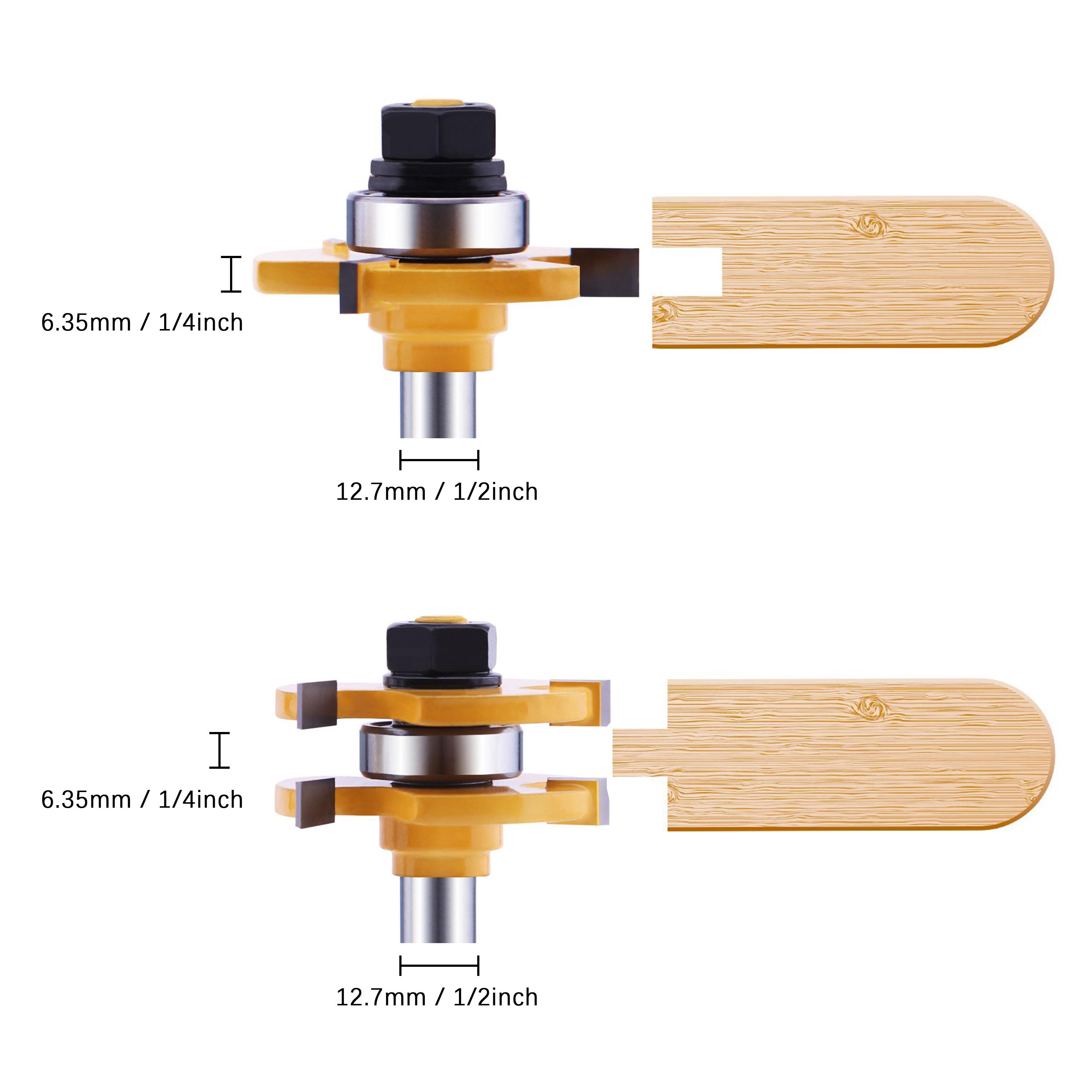 Tongue and Groove Router Bit Set (2 PCS) with 1/4 Inch Shank T Shape, Wood Milling Saw Cutter (Woodworking Tools for Home Improvement and DIY) Edging Veining Outdoorfun Fathersdaygift Blades