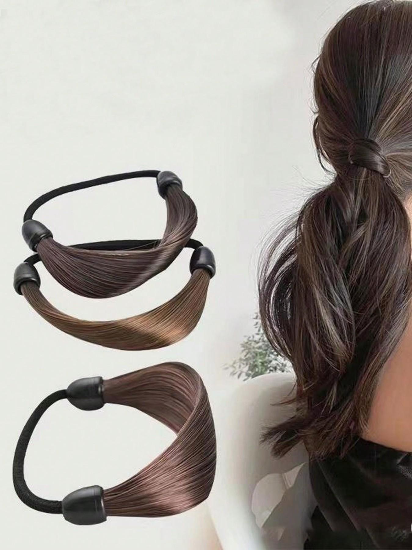 Wig Elastic Hair Ties，Simulation Hair Extensions and Braided Hair Accessories，High Elasticity Women's Wig, Hair Loop, Hair Tie, Rubber Band, Red Headband, Simple Imitation Silky Invisible Headwear, Net， Invisible Hair Band for Ponytail,