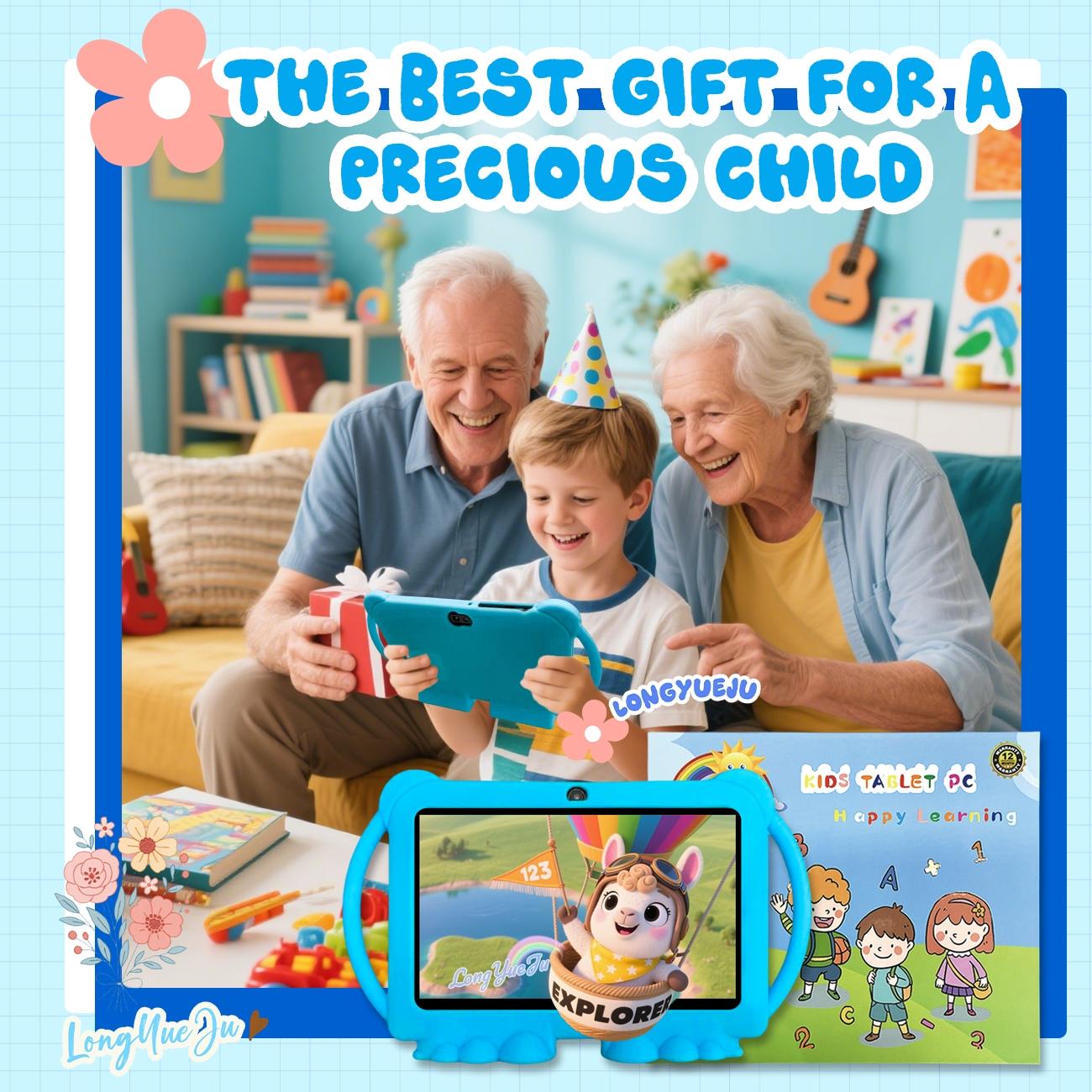 Surprise holiday gifts! 7-inch Android tablet intelligent learning machine, movie, reading, internet, wireless connection, etc., installed iWAWA educational software, parental control, no adapter, blue/pink, Halloween and Christmas gift options