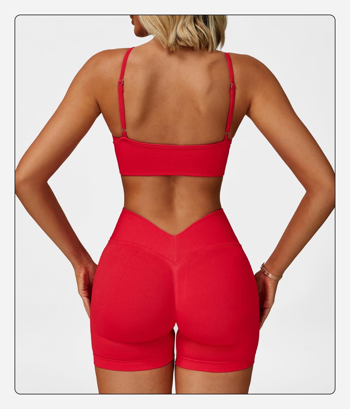 Women's 2 Piece Seamless Yoga Workout Set High Waisted Shorts Sports Bra for Exercise Athletic Breathable Lightweight Compression Activewear Pilates Gym Outfit with Hollow Square Back and Curved Rear Hip SpringStatements