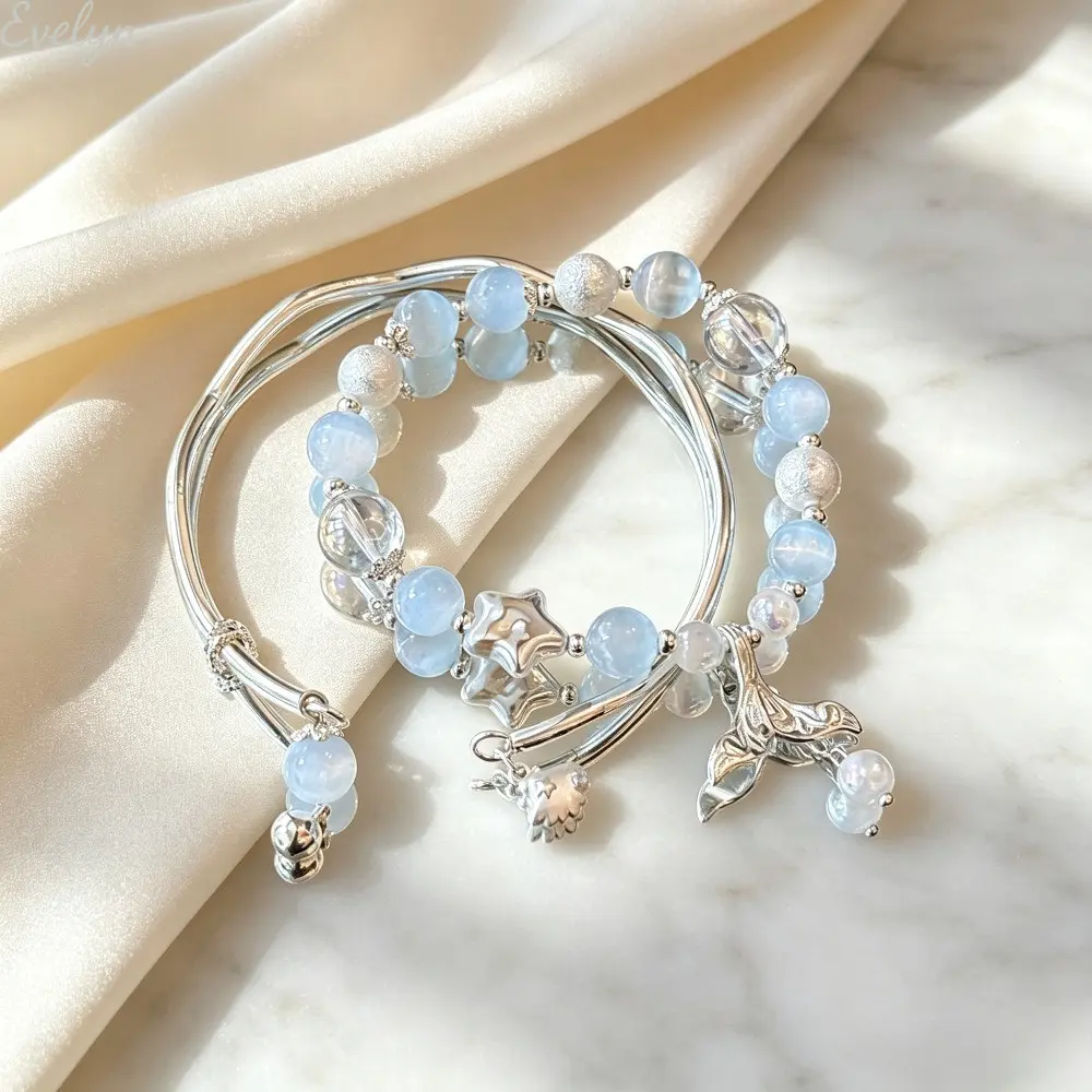 Cool gift blue beaded star fishtail bracelet women's niche design high-end shell bracelet high-value bracelet