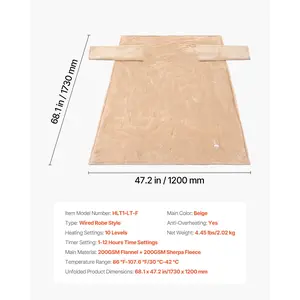 VEVOR Wearable Electric Heated Throw Blanket with Foot Pocket Sleeves, Portable Robe Snuggie Blankets for Women, 10 Heating Levels, 12H Auto Shut-Off, Machine Washable, 50x 70 inch, Beige