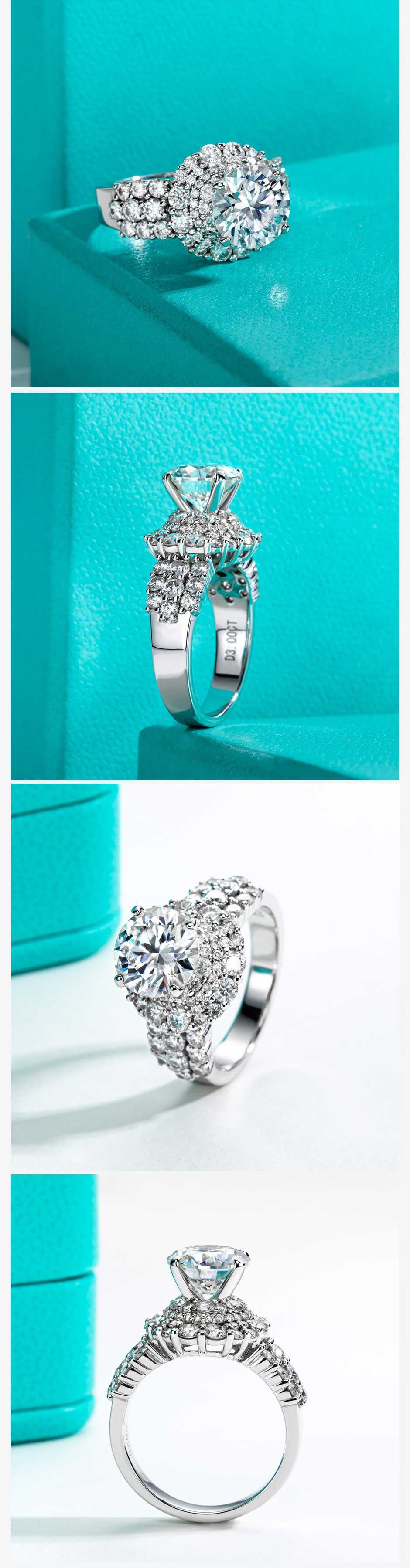 AnuJewel 3CT Round Moissanite Engagement Rings D Color 925 Sterling Silver Ring Gift for Anniversary Brithday Women Her with Certificate