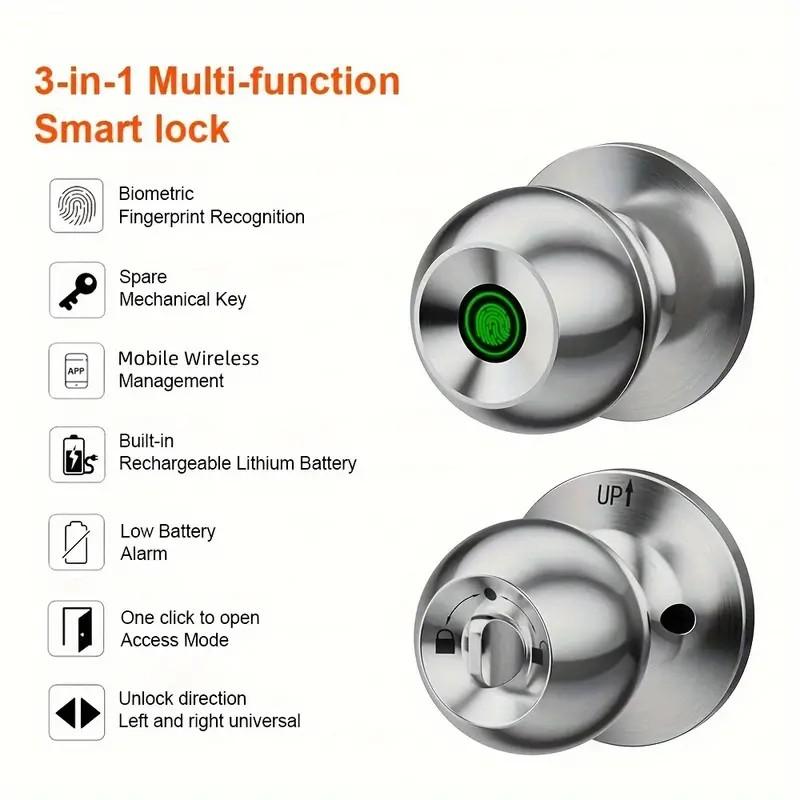 Valentine's Day Gift Fingerprint Door Knob,Smart Lock,1 Count Smart Door Knob with APP,Biometric Lock Great for Bedroom,Garage,Apartment,door traps FathersDayGift