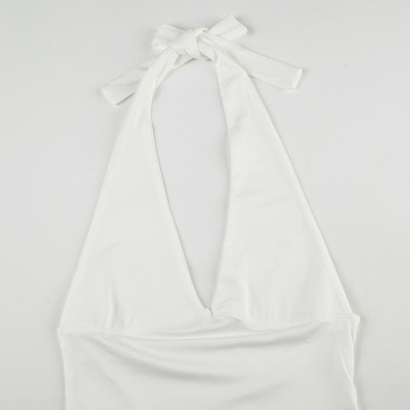 Women's Plain Halter Neck Top, Casual Fitted Sleeveless Top for Summer, Women's Clothing for Daily Wear