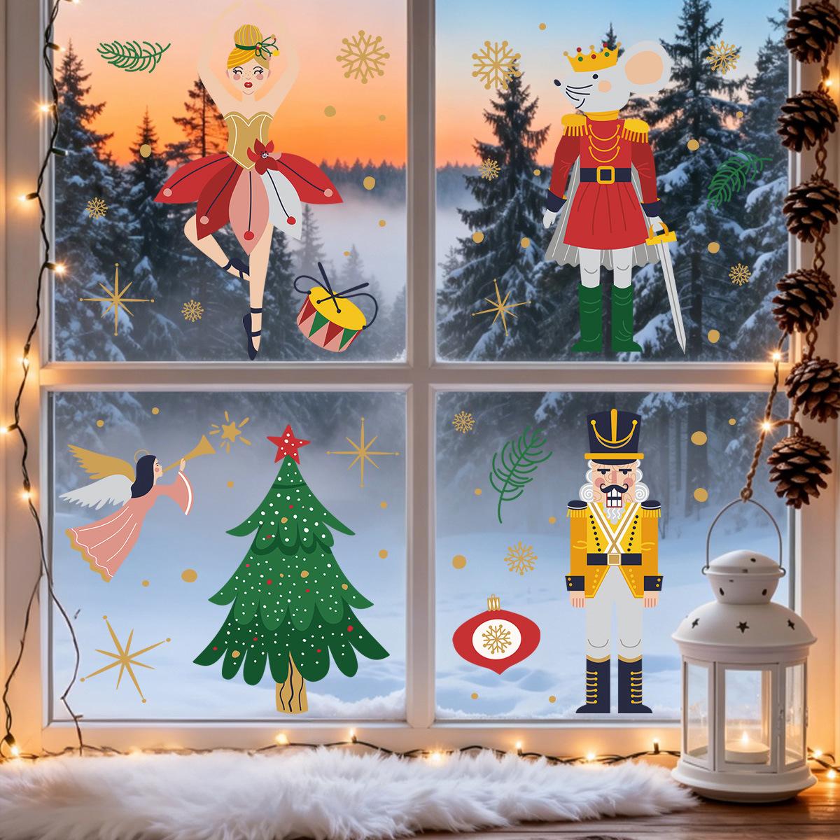 2Pcs Christmas Nutcracker Static Window Decals, PVC Holiday Decor Stickers for Mall Shop Windows, Living Room Glass Doors