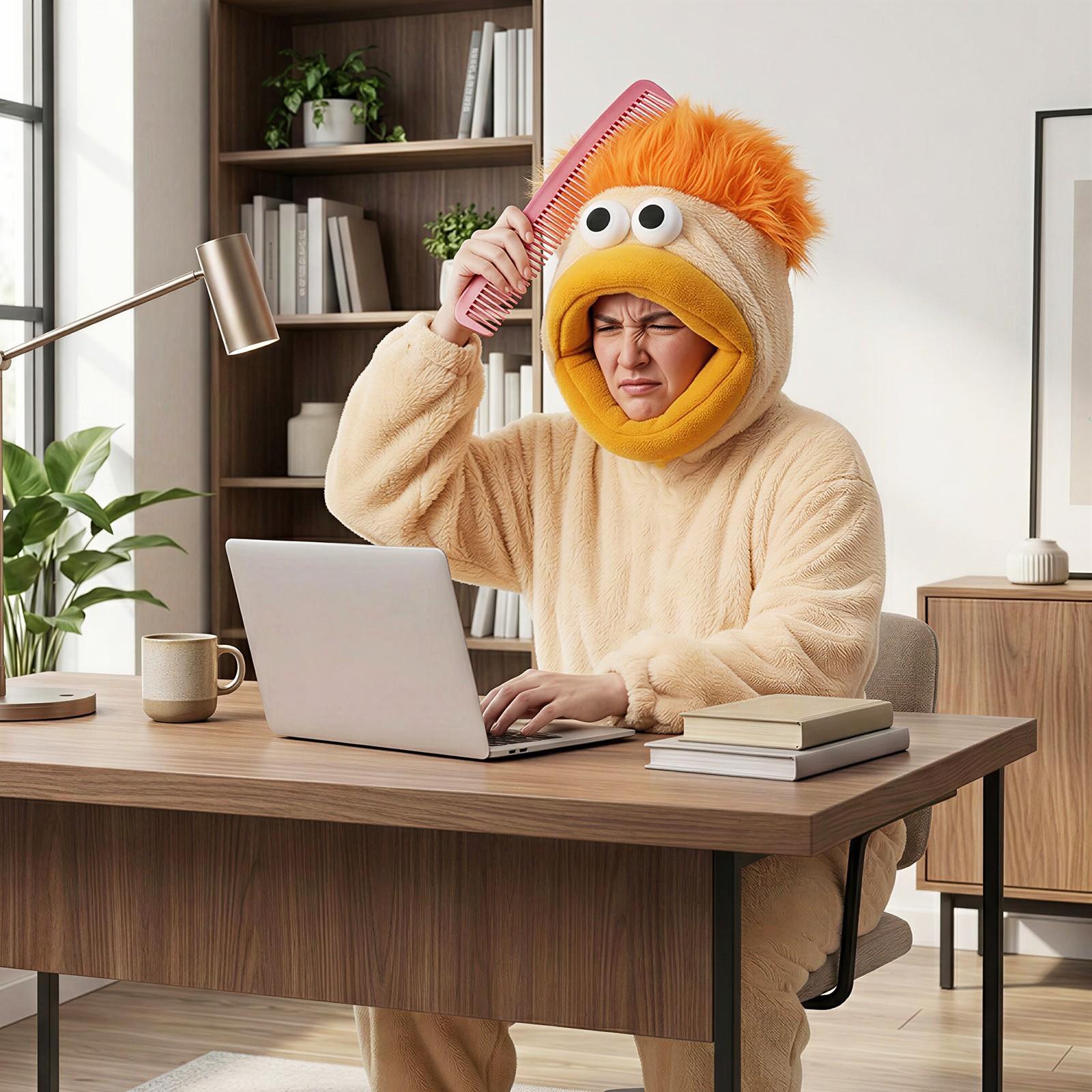 Cute Onesie Set, Warm Loose Comfortable Hooded Flannel Pajamas, Perfect for Casual Fun Parties, 3-Piece Set Includes Robe + Comb + Shoes