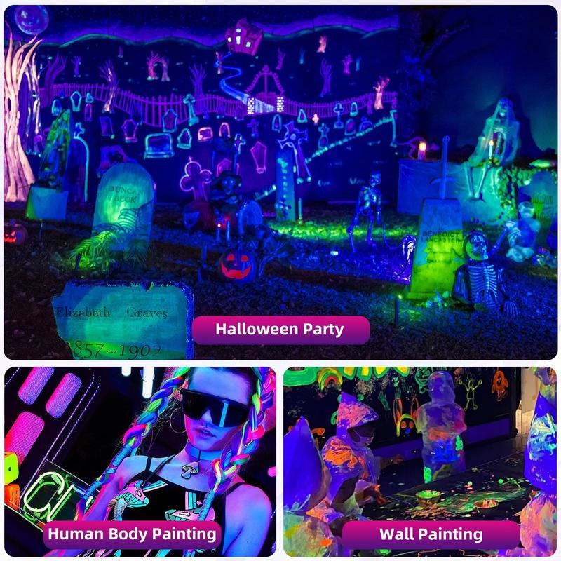 [Buy one get two]Rechargeable Black Light, UV Flood Light, IP65 Waterproof, Cordless 395nm LED Blacklights for Glow Party, Body Painting, Fishing, Halloween Party, Neon Glow Party, Christmas, Gifts, 2 Pack