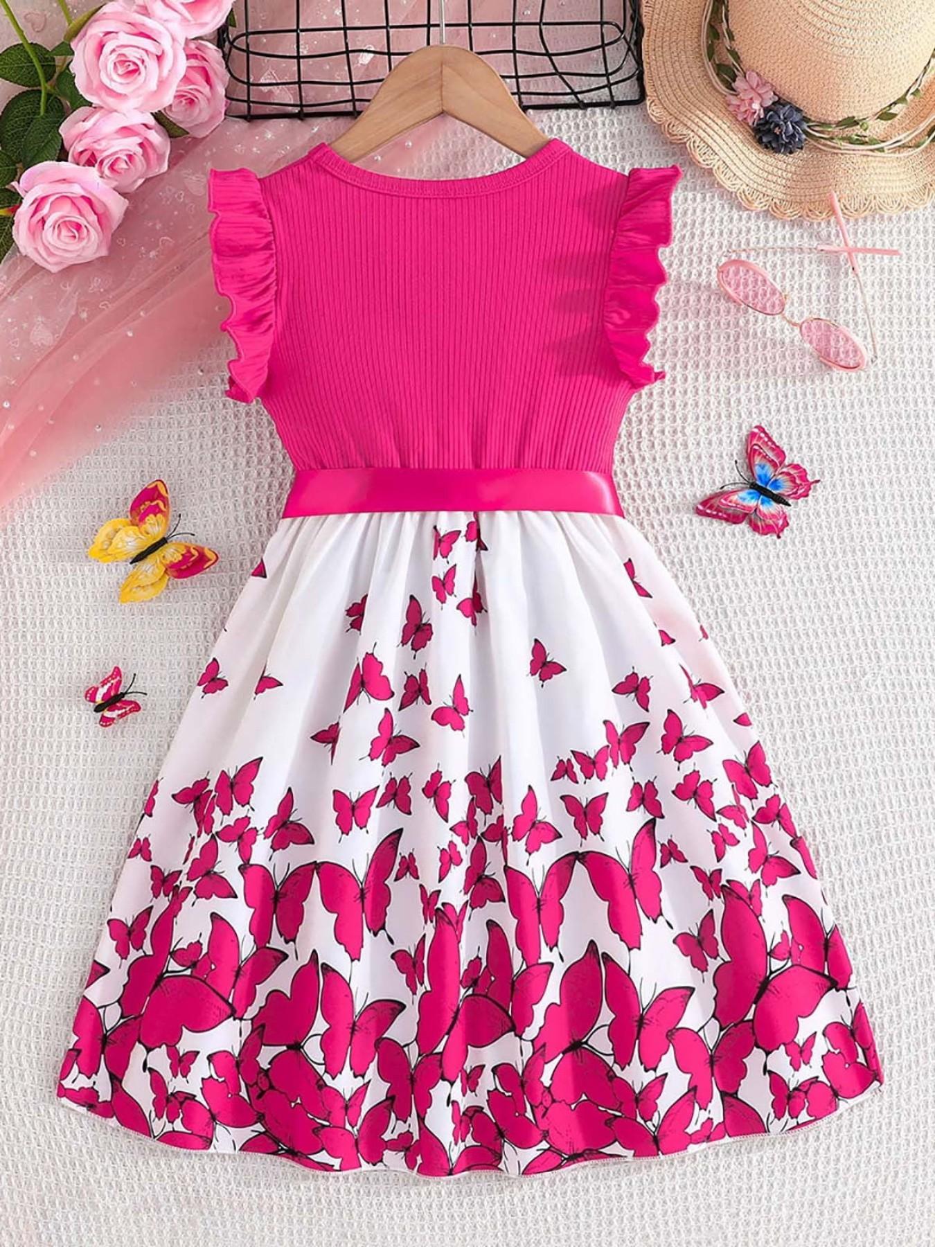 Toddler Outdoor Dress, Cute Butterfly Print, Ideal for Picnics & Trips