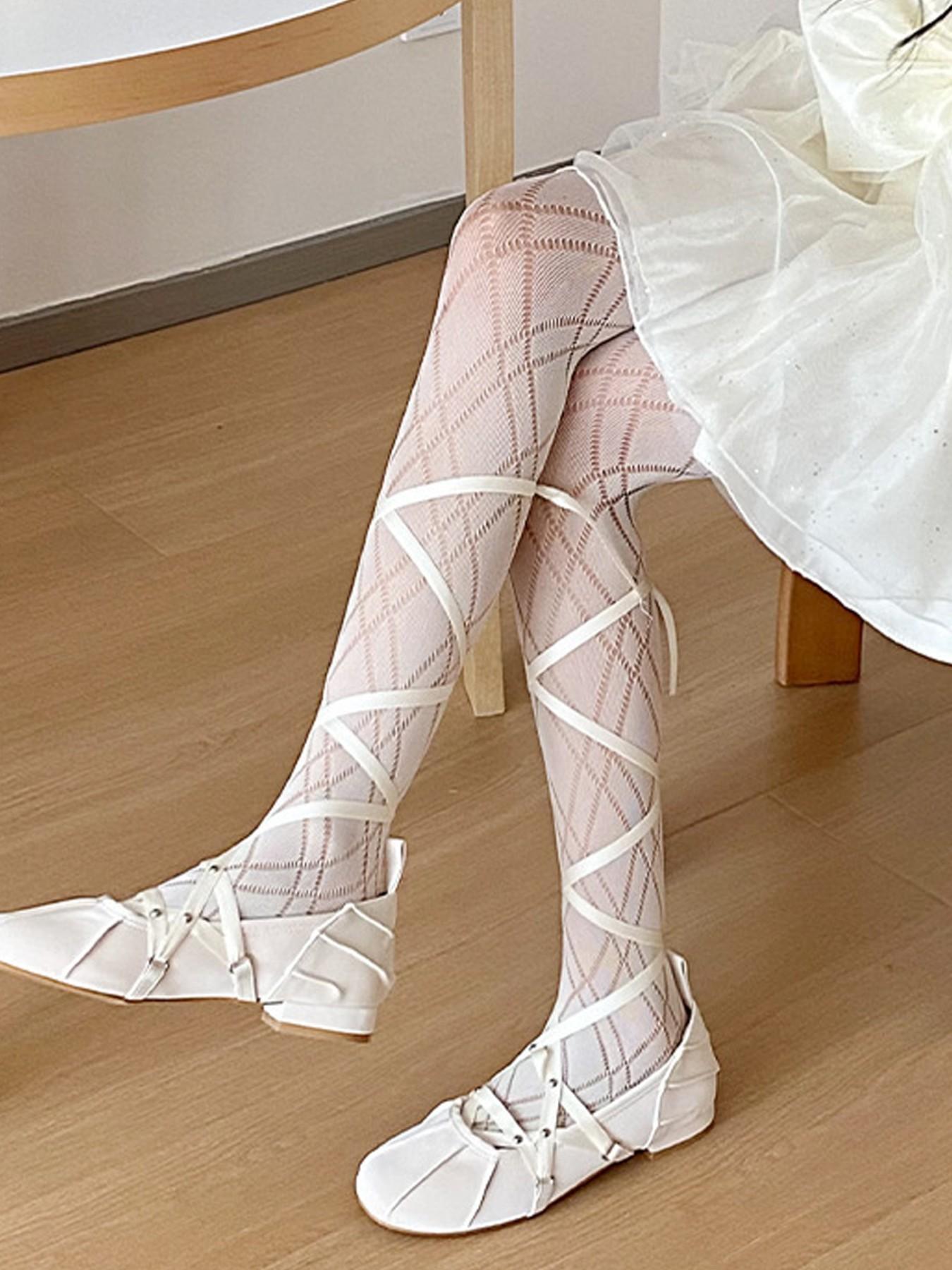 Sexy Lolita Diamond Pattern Stockings, Thin Pure Desire Mesh Pantyhose, Women's High Stretch Fishnet Socks, Boho Style Fitted Stockings