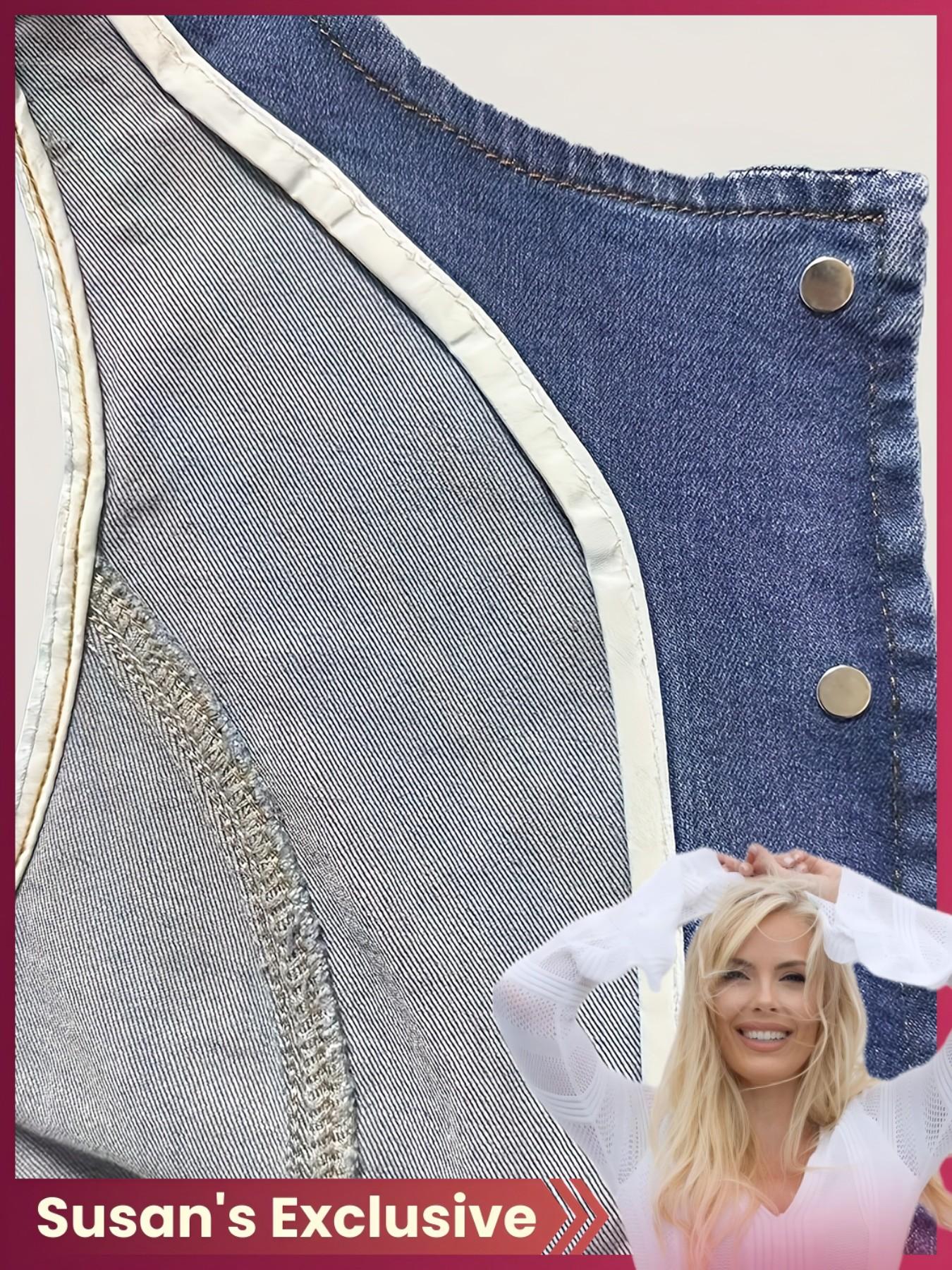 【Susan's Exclusive】Elegant Slim-Fit Sleeveless Denim Jacket for Women, High Stretch Fabric, Casual All Seasons Wear, Unique Stylish Design