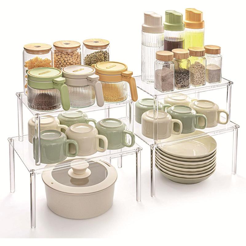 Transparent Acrylic Storage Rack, Layered Kitchen Organizer, Stackable Shelving for Cabinets, Desks, Countertops, Vertical Storage Solution