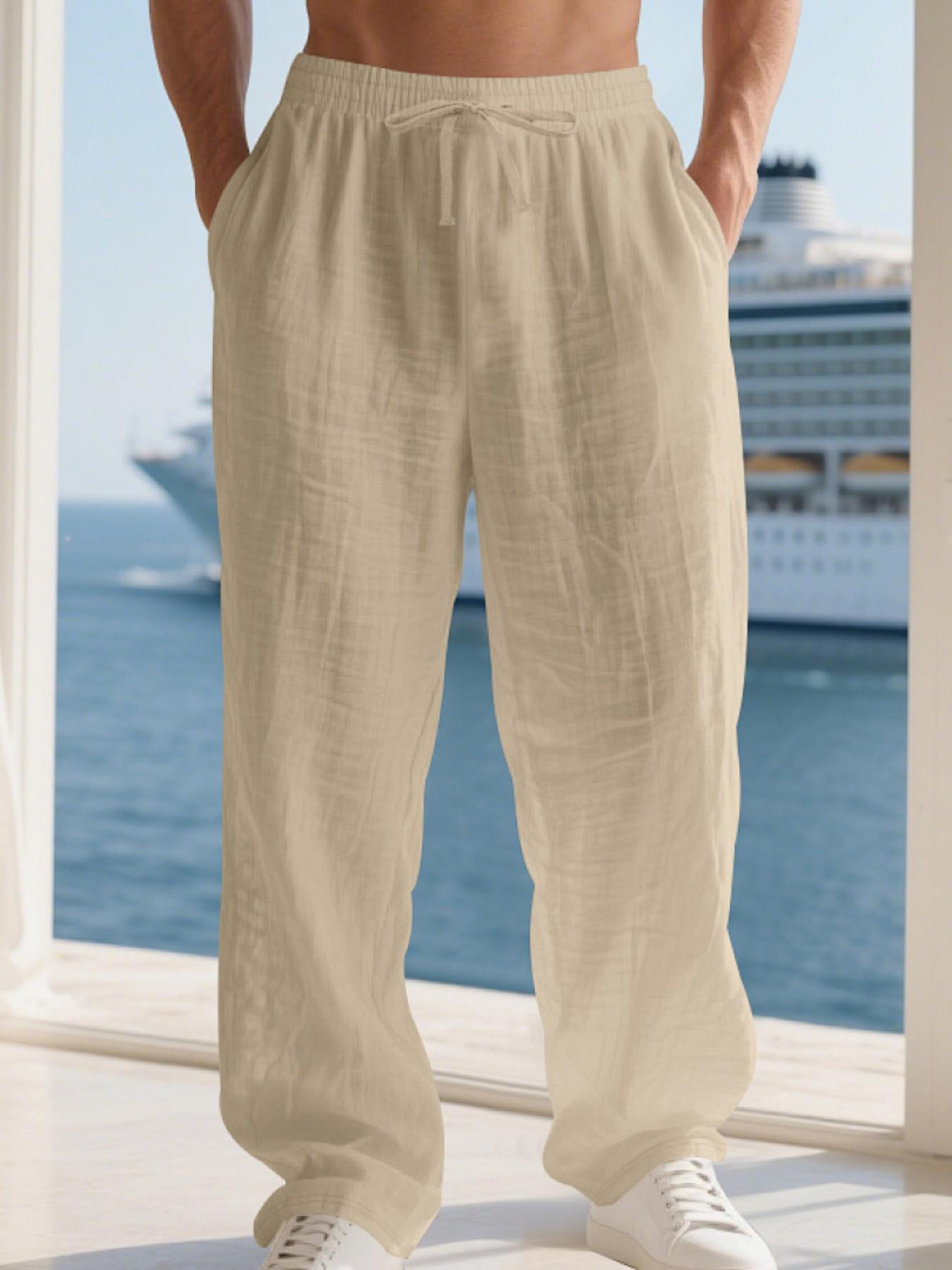 Men's Loose Fit Linen Long Pants, Casual Home Wear, Lightweight Luxury Sports Trousers, Fall New Arrival, American Style