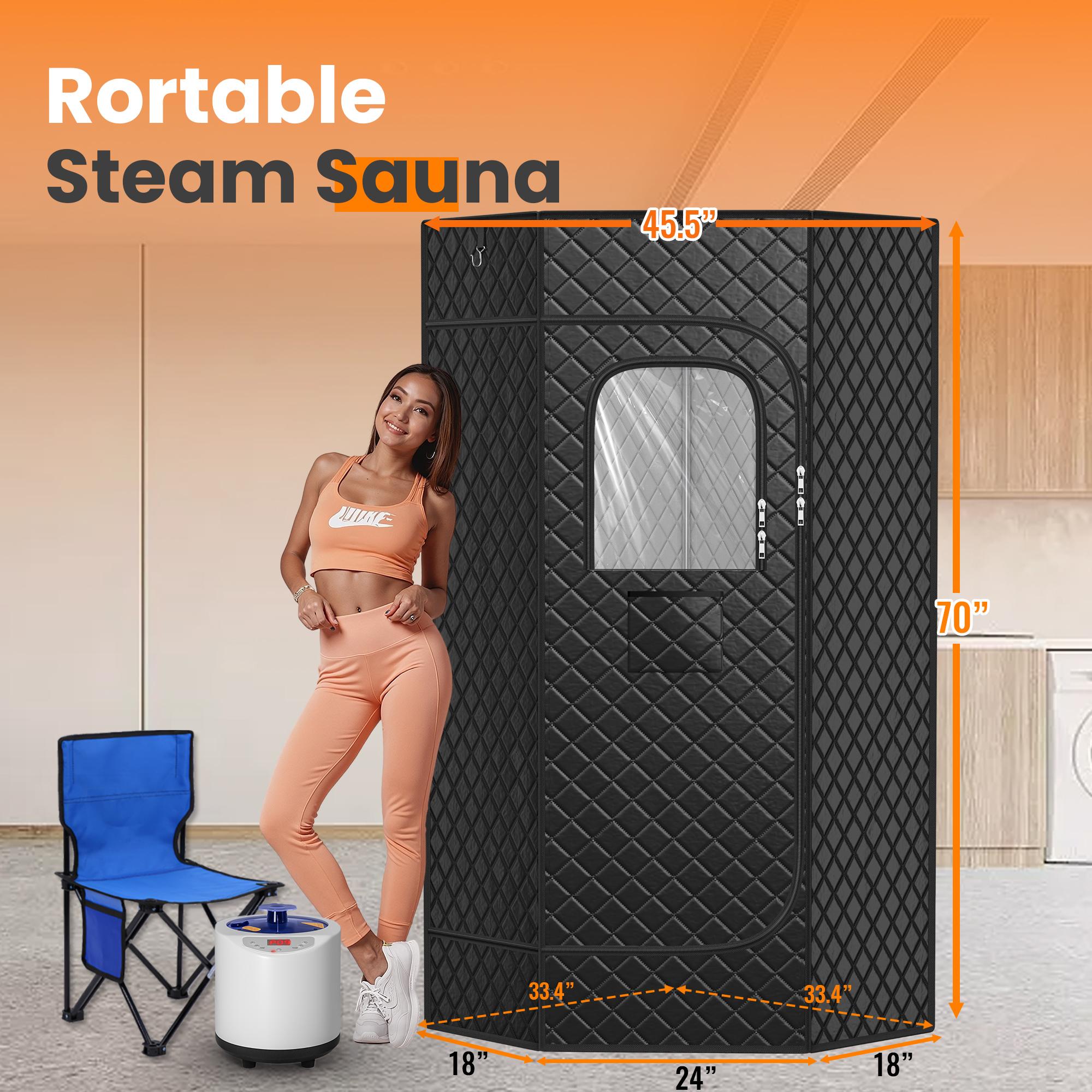 MANASTIN Portable Large Home Steam Sauna with 3L High Capacity Steamer, Personal Sauna Tent with Remote Control, 15 Levels of Pentagon Model Sauna Box with Folding Chair