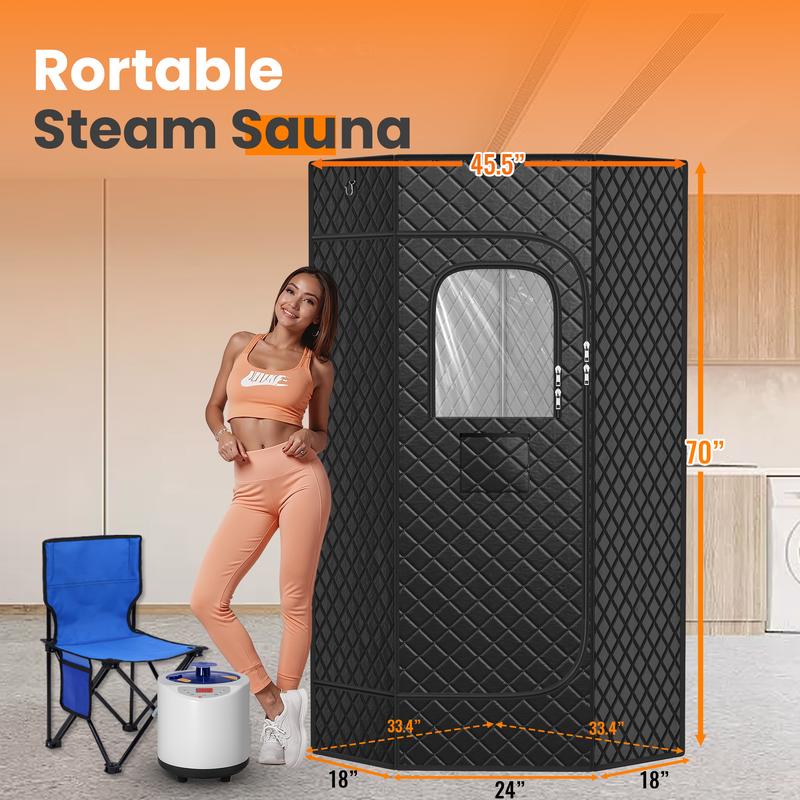 MANASTIN Portable Large Home Steam Sauna with 3L High Capacity Steamer, Personal Sauna Tent with Remote Control, 15 Levels of Pentagon Model Sauna Box with Folding Chair