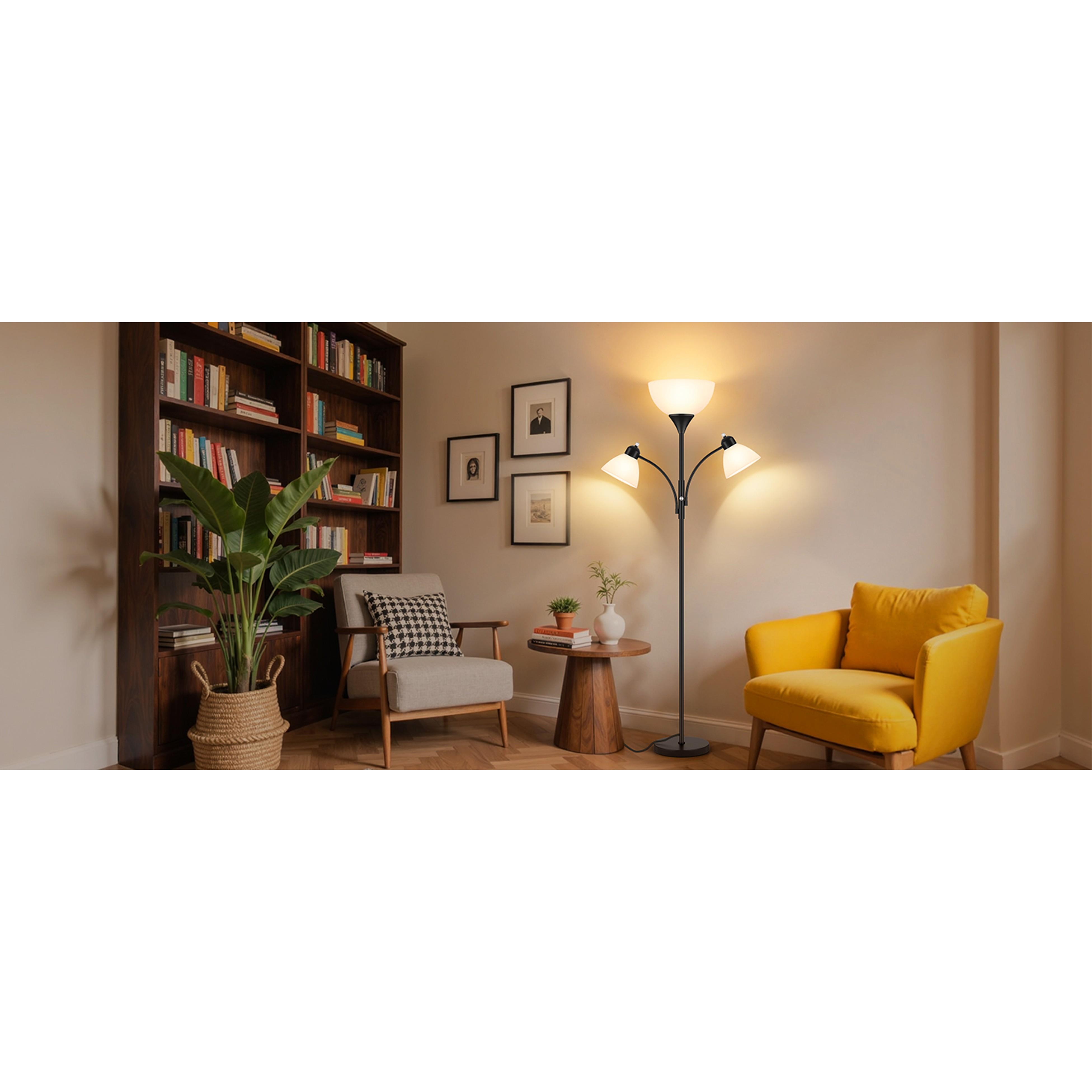 Torchiere Floor Lamps for Living Room,72" Dimmable Lamp with 2 Adjustable Reading Lights for Bedroom, Black Tall Standing Room Lamp, 3 Bulbs Included