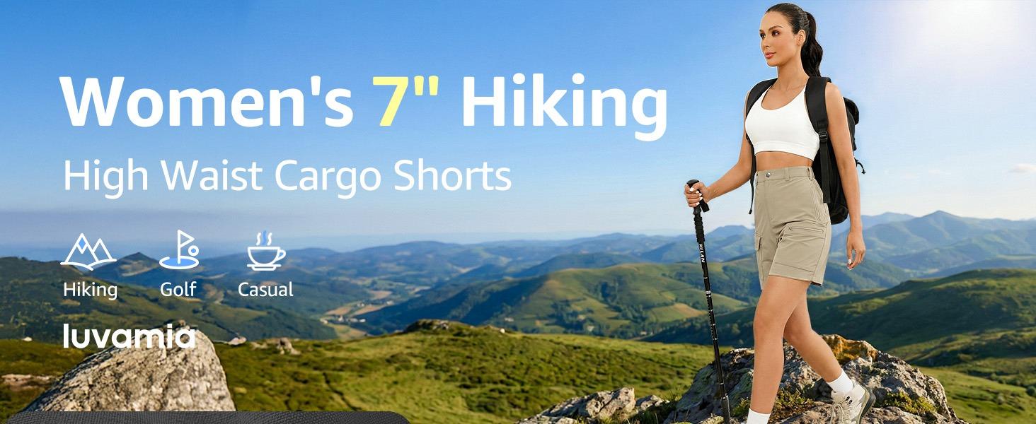 luvamia Hiking Shorts for Women Cargo Lightweight Water Resistant Elastic Waist Golf Casual Summer 7 Inch Inseam Shorts