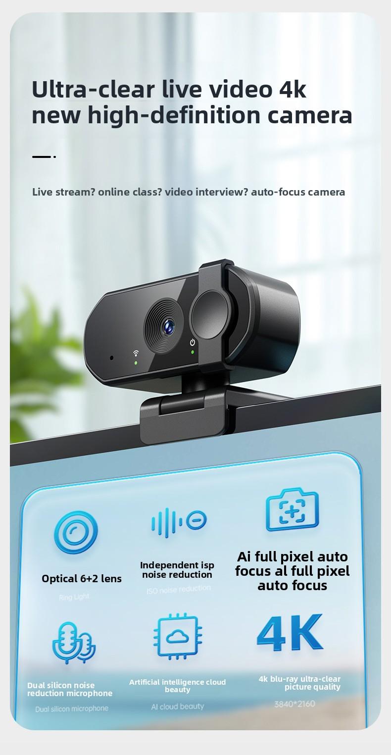 4K HD Webcam for PC Desktop Laptop with Microphone, USB External Camera for Online Class, Video Conference, Live Streaming, Built-in Mic, Plug and Play
