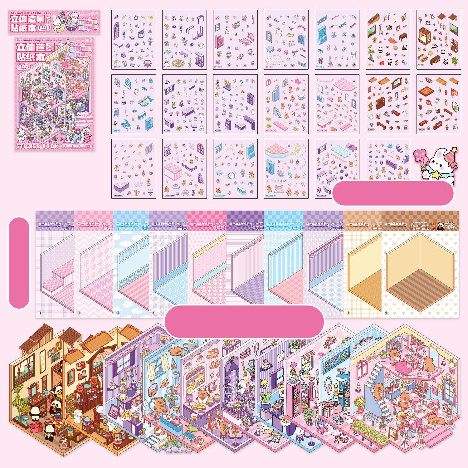 Creative Scene Sticker Book, 30pcs/set 3D Sticker Book, DIY Decorative Sticker Book, DIY Decals for Water Bottles, Laptops & Phone Cases