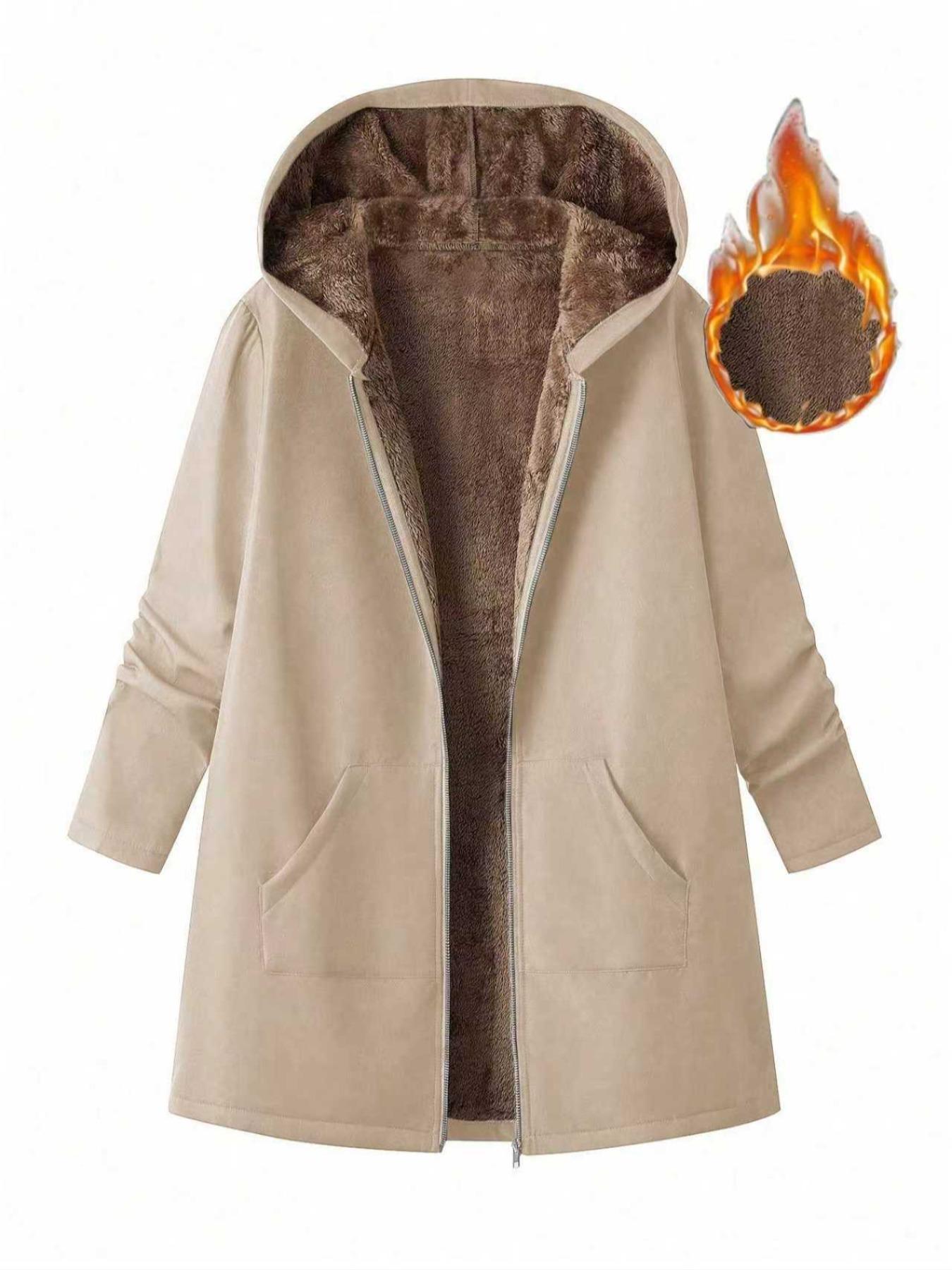 Plus Size Women's Hooded Zipper Jacket, Casual Long Sleeve Plain Coat for Fall & Winter, Loose-Fitting Ladies Outerwear