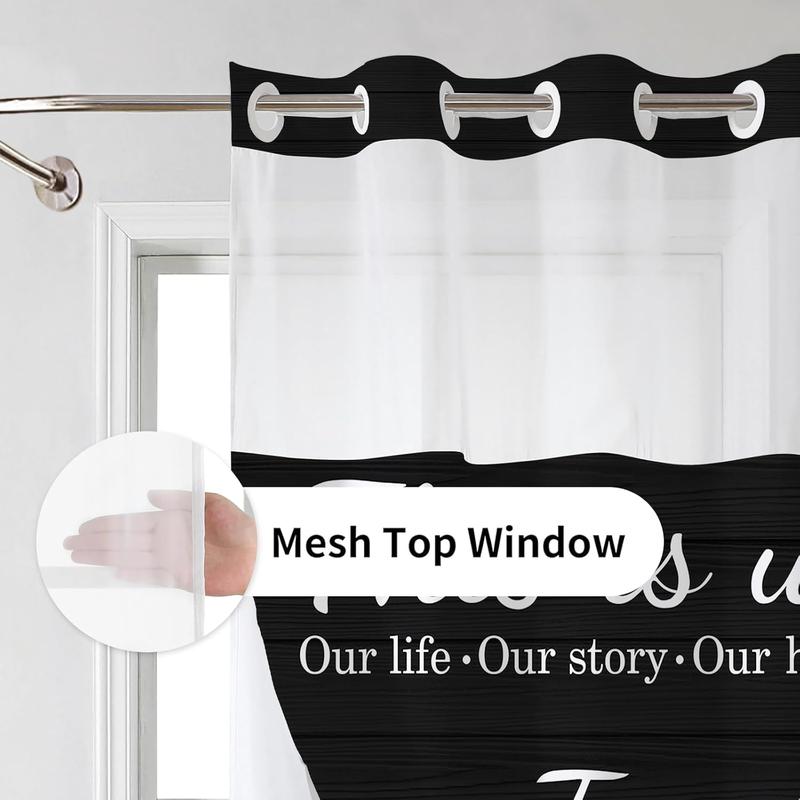 No Hook Black Family Shower Curtain with Snap-in Polyester Liner Set, Family Shower Curtain for Bathroom, See Through Top Bath Curtain,Waterproof & Machine Washable, 72 x 75 Inch