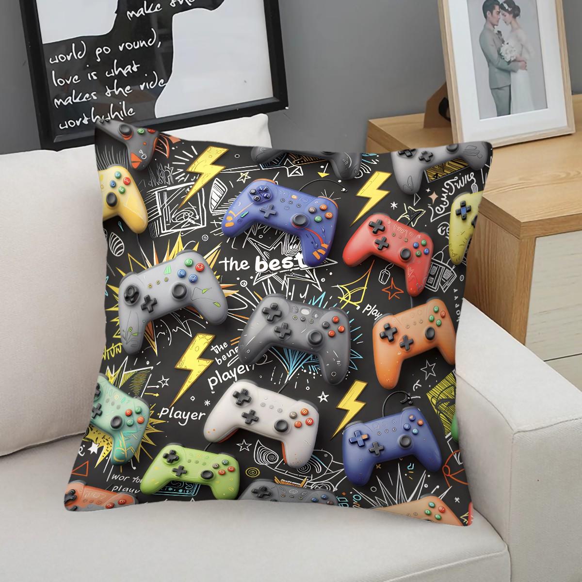Soft and Comfortable Game-Themed Throw Pillow (with Pillow Insert), Game Controller-Shaped Cushion, Cool Game Decorative Pillow, Suitable for Boys and Teenagers, Can be Used as A Decorative Throw Pillow Gift for Sofas, Bedrooms, Travel, Etc.