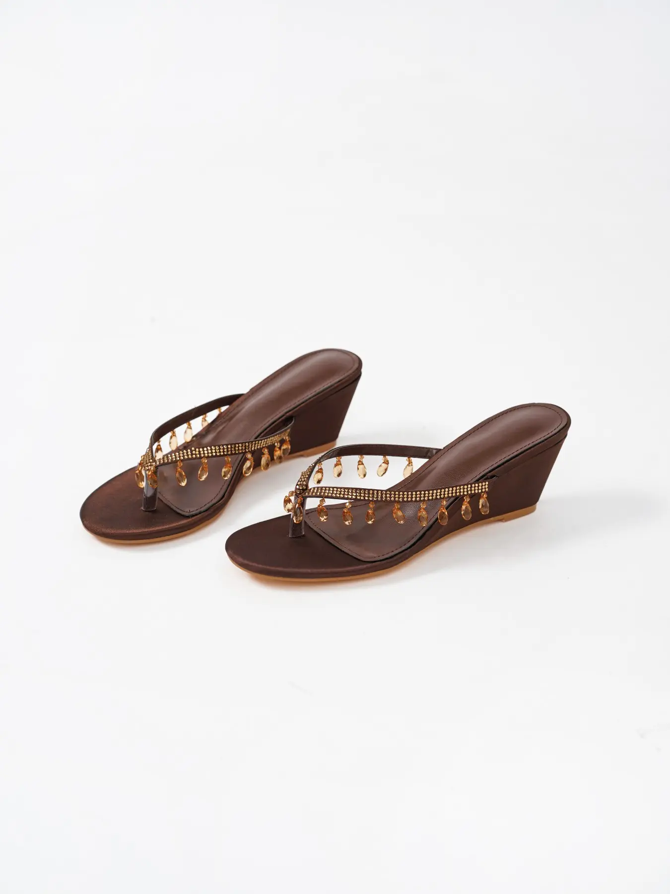 Women's「6CM (2.4"") Wedge」 Brown Wedge Flip Flops Rhinestone Crystal Drop Thong Sandals Bohemian Trendy Sandals Summer Slip On Heels Bohemian Style Sandals
