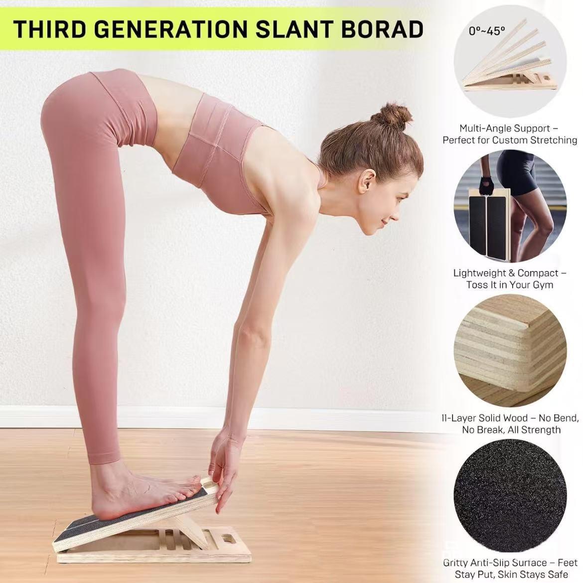 Portable Wooden Slant Board for Calf Stretching Squats Calf Stretcher Pilates Physical Therapy Equipment Adjustable Incline Board for Knees Ankle Heel Feet Leg