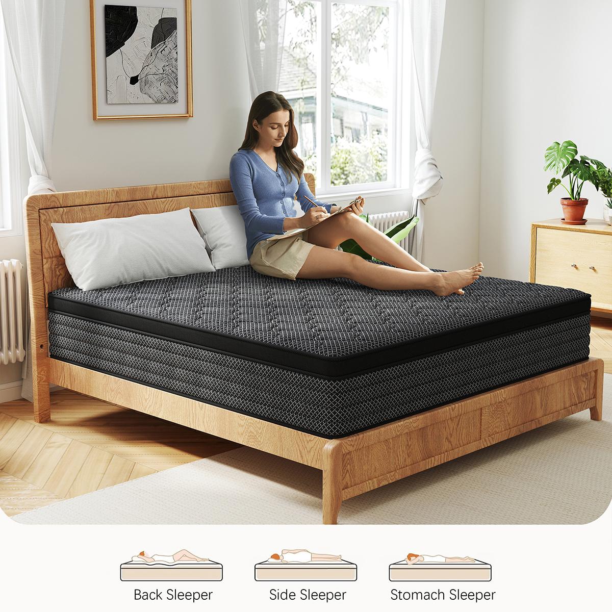 MULINATURE 12" 14" Gel Memory Foam Mattress Hybrid Spring Twin Full Queen King Size Bed In A Box Medium Firm Comfort Body Support​ Mattresses Cool Black