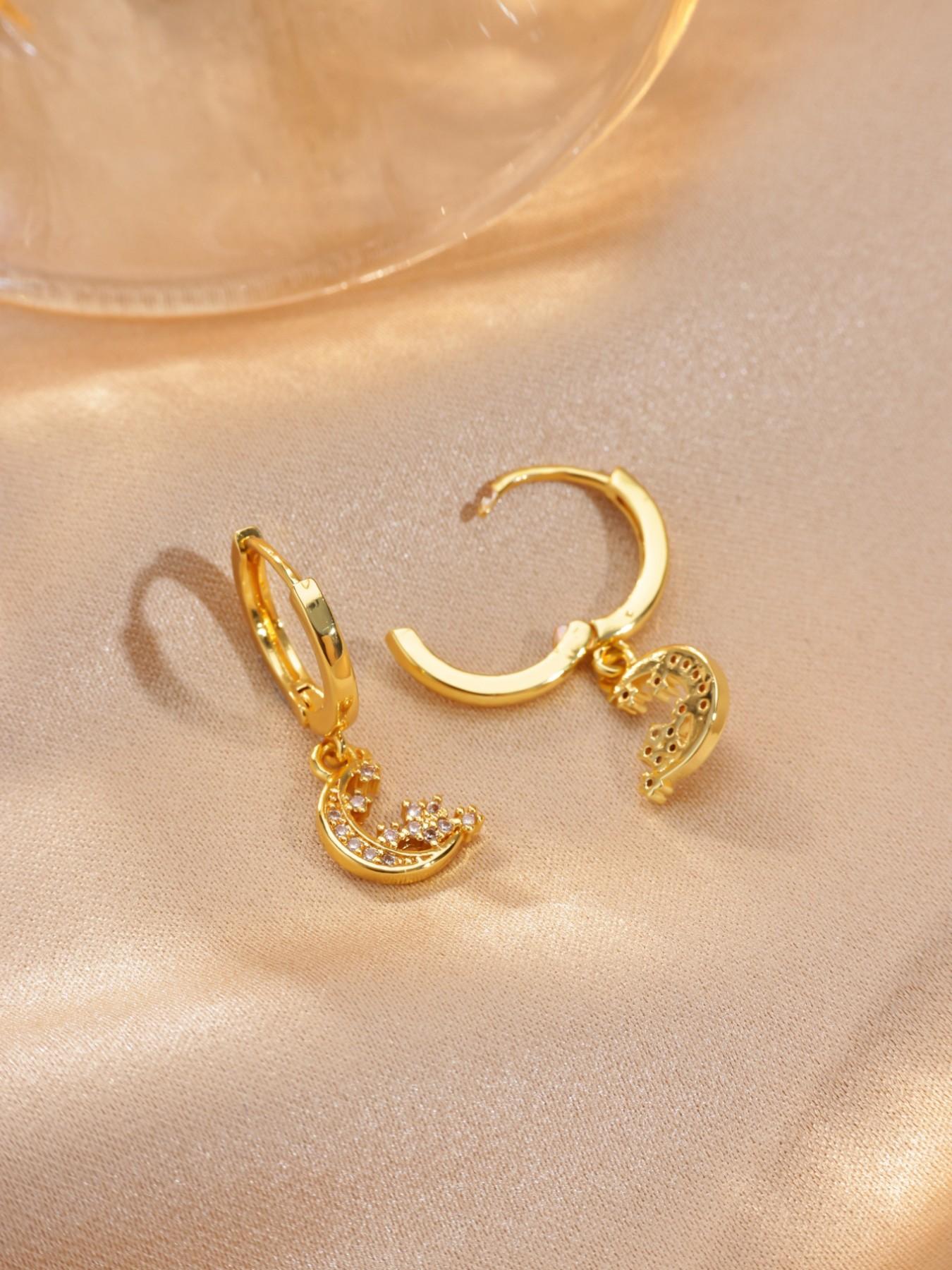 1 Pair Zircon Star Moon Earrings for Women 18K Gold Plated Dangle Drop Earrings Fashion Jewelry,Perfect Gifts for Birthday,Party,Wedding,Anniversary,Mother's Day,Vacation,Daily