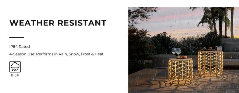 GRAND PATIO Wave Outdoor Nesting Tables Built-in Solar Lights Set of 2, Weather-Resistant Wicker, Boho Style for Patio and Porch, Natural Round Design Furniture Aesthetic