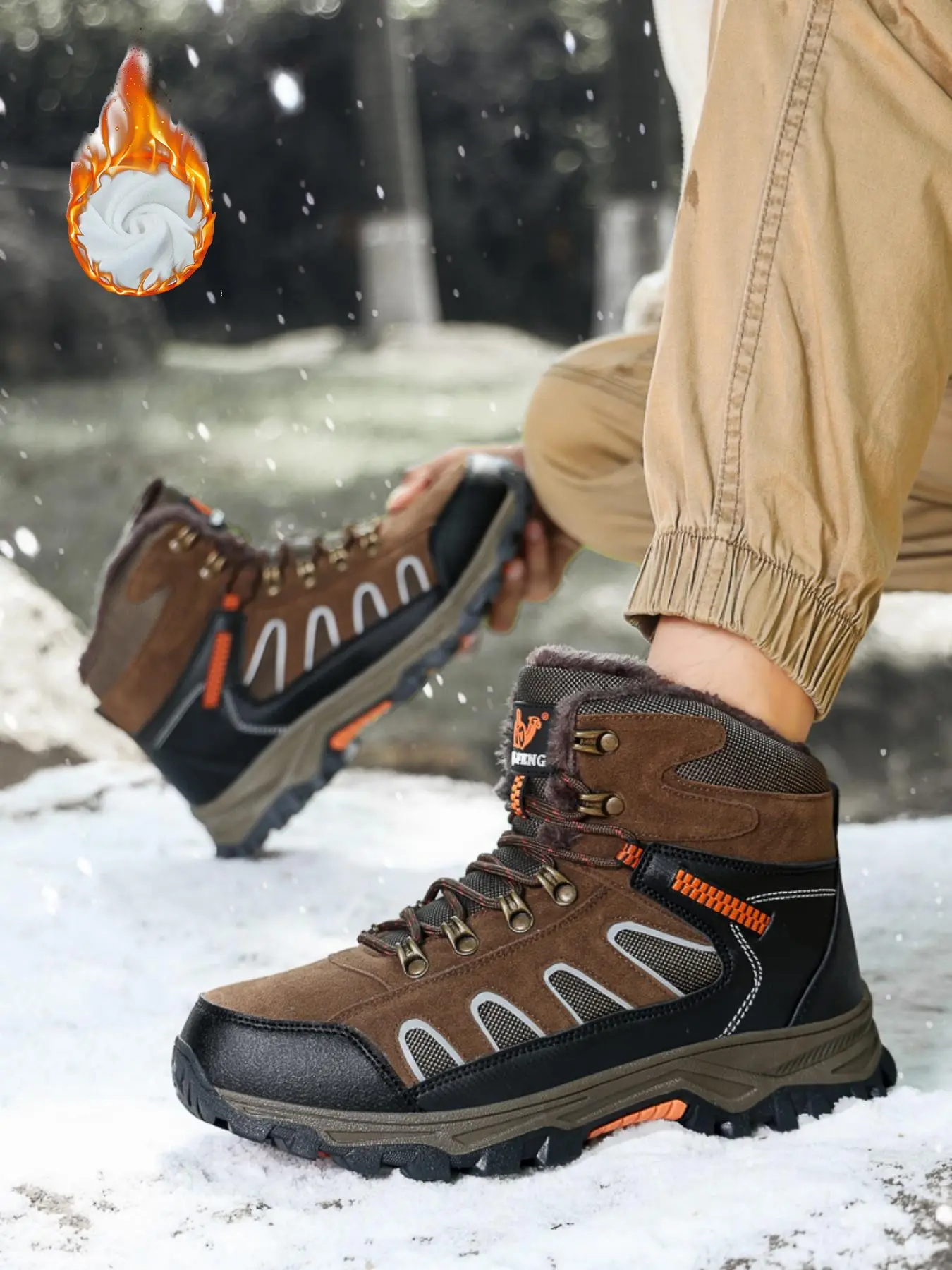 Men's Winter Outdoor Hiking Boots, Large Size Fleece Snow Shoes, Warm Snow Boots, Winter Camping Shoes, Cold Weather Footwear, Trekking Camping Shoes