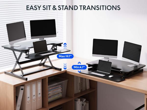 【TikTokShopfalldealsforyou】Standing Desk Converter, Height Adjustable Stand Up Desk Riser, Black Home Office Desk Workstation for Dual Monitors and Laptop