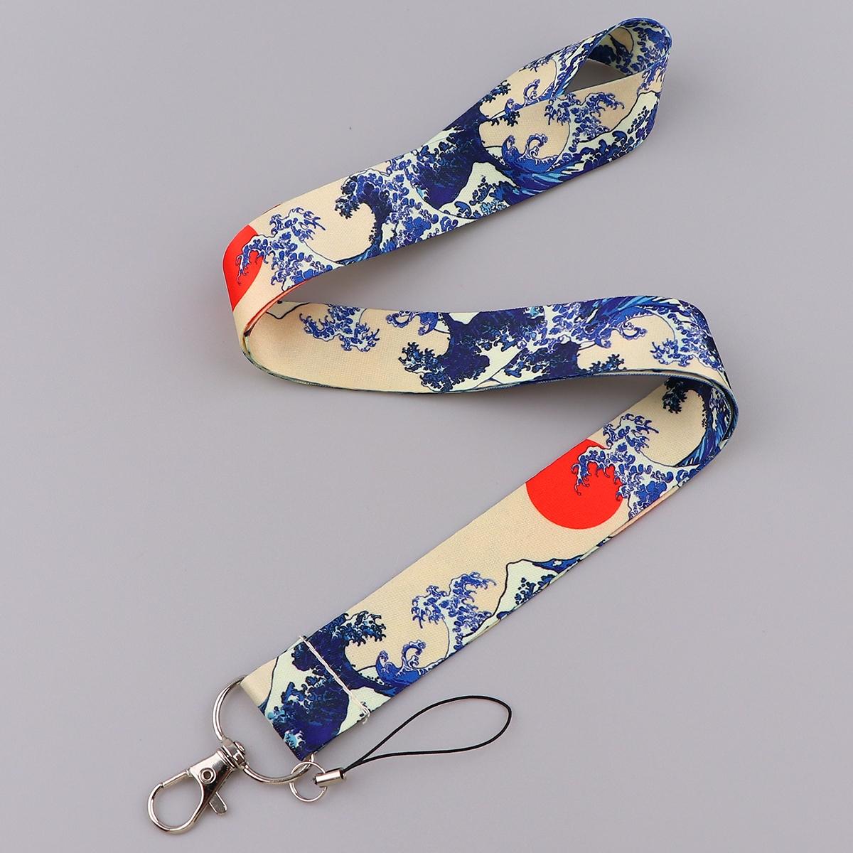 Kanagawa Waves Neck Strap Lanyards Keychain Badge Holder Phone Charm USB ID Credit Card Pass Hang Rope Lariat Lanyard for Keys Accessories Gifts Phone Accessory Phone Sling