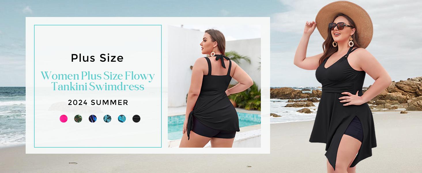 Hanna Nikole Women Plus Size Two Piece Tankini Swimdress V Neck Halter Floral Asymmetrical Hem Swimsuit with Boyshort #TikTokShopBlackFriday SpringStatements