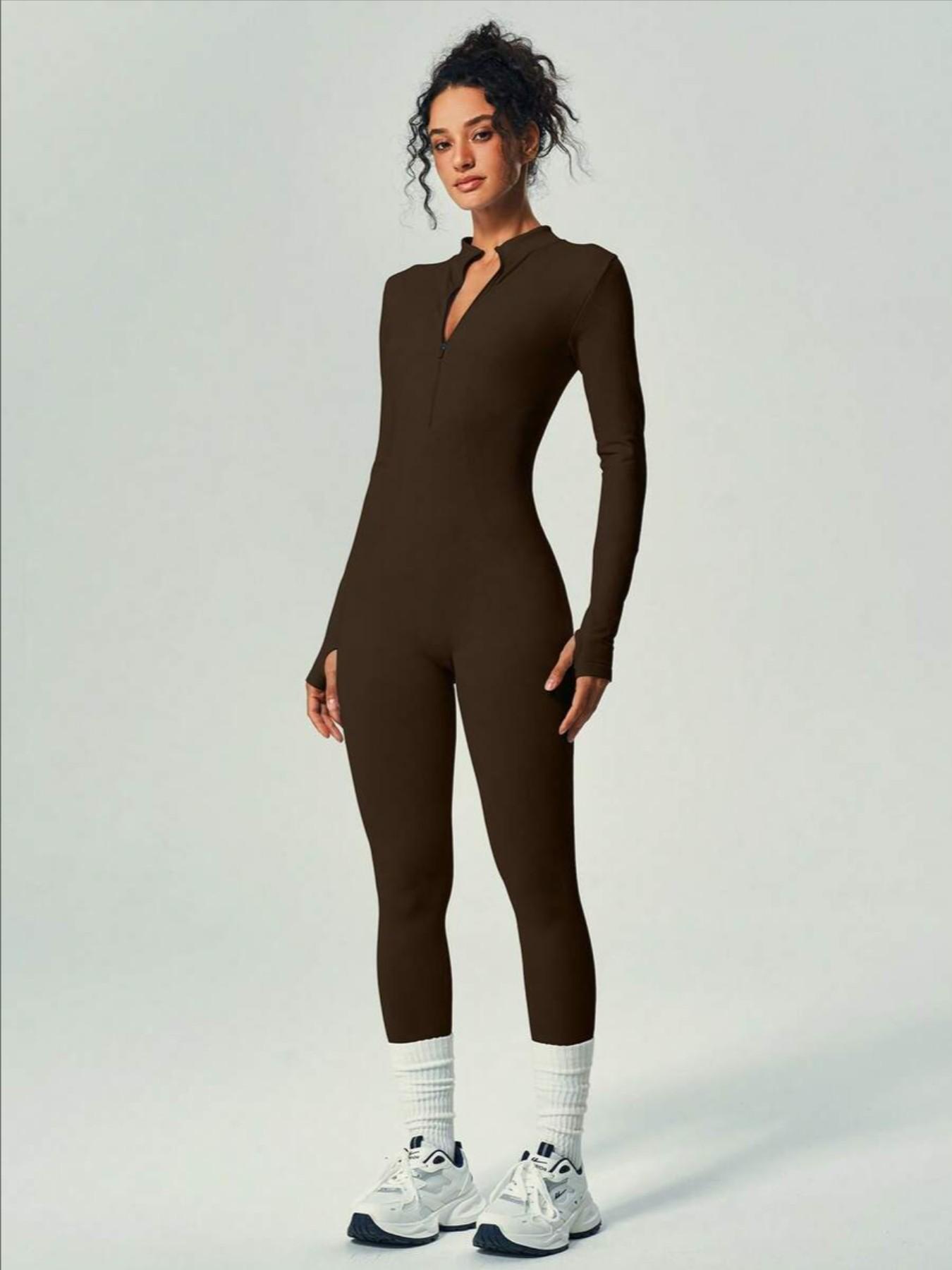Women's Seamless Zipper Long Sleeve Shapewear Bodysuit, Fall Winter Innerwear, Ski Suit Lining, Comfortable and Stylish