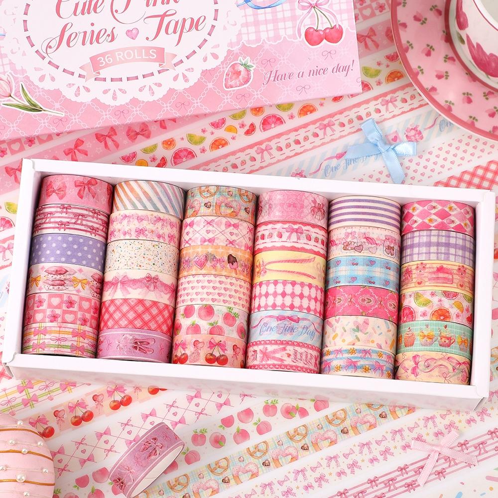 36 Rolls Pink Washi Tapes Set, Cute Butterfly, Gingham, Cherry & Dessert Pattern Decorative Masking Tapes for Scrapbooking, Journaling, DIY Crafts, Bullet Journal Supplies, Valentine's Day and Christmas Gifts, Scrapbook Materials