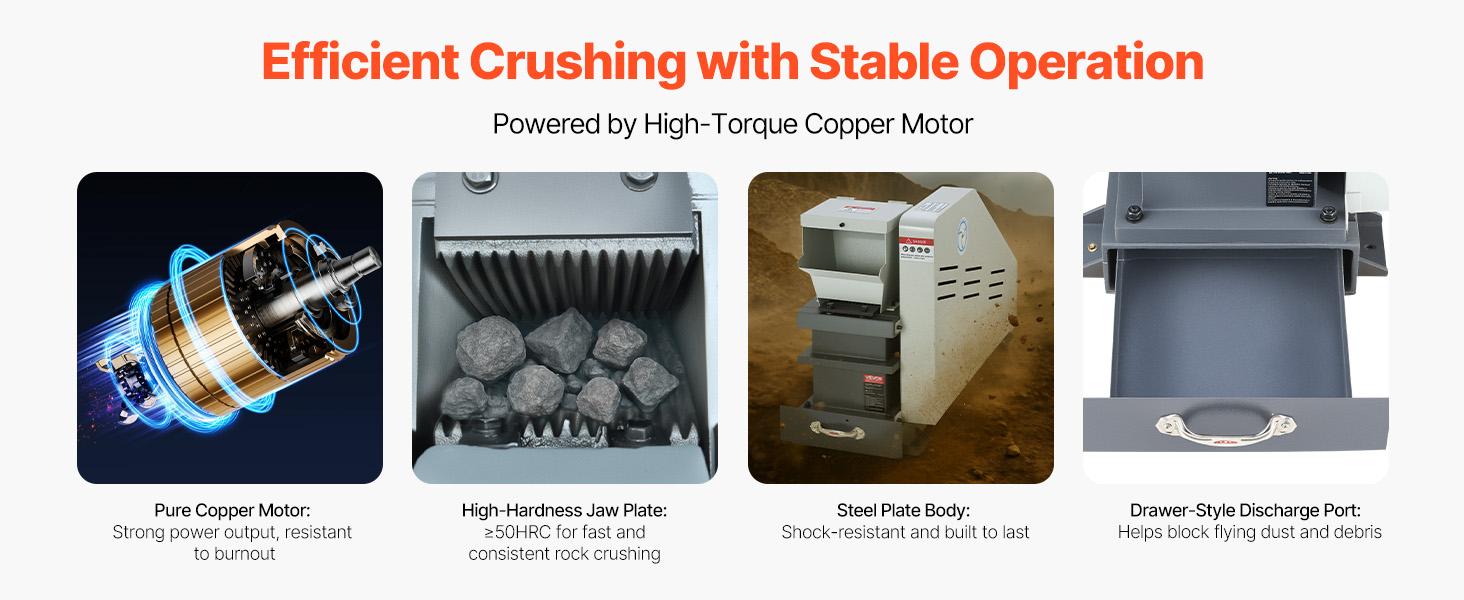 VEVOR Jaw Crusher Machine, 2.2KW High Power Rock Stone Crush Machine, 6.10x 5.12 inch Feeding Port, 1740 RPM Speed Stone Shatter Grinder, Electric Stone Shatter 220V, for Rock Coal Glass Bottle