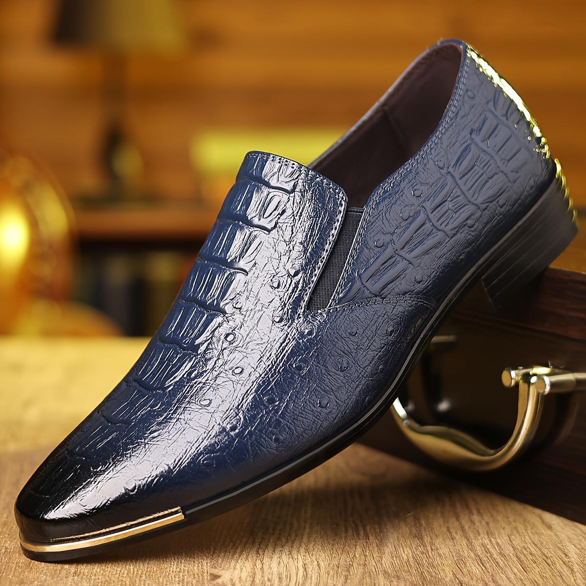Men's Crocodile Pattern Pointed Toe Dress Shoes British Style Business Formal Footwear For Wedding Party