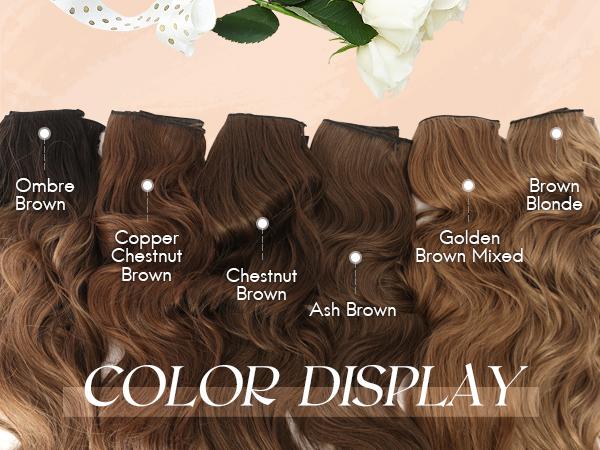 FESHFEN Clip in Hair Extensions - 4 PCS Long Wavy Thick Clip in Hairpieces Full Head Natural Soft Synthetic Hair Extension for Women