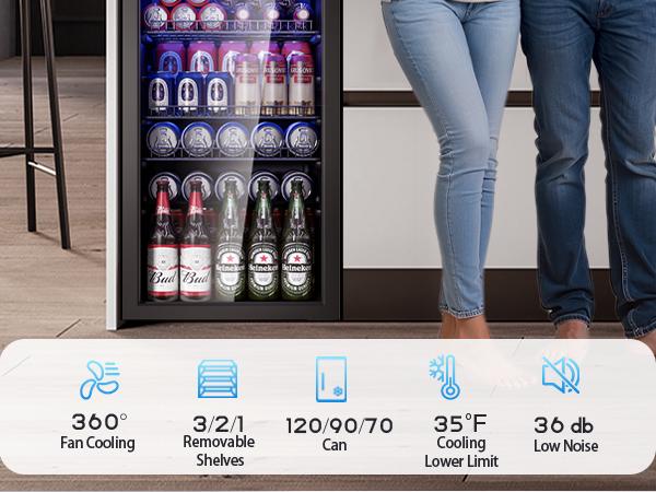 TEHANLD Beverage Refrigerator, Mini Fridge With Glass Door, Beverage Cooler Refrigerator, Wine Drink Beer Fridge, Adjustable Shelves