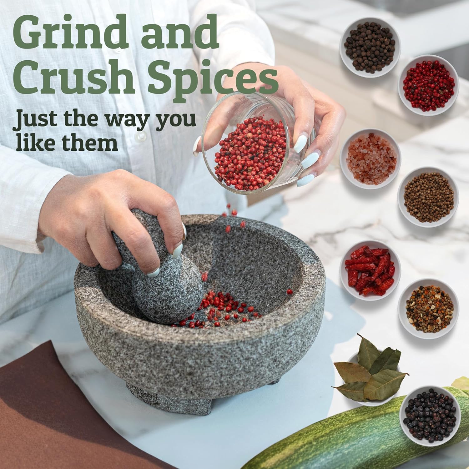 Granite Mortar and Pestle Set - 6.1 Inch  Stone Molcajete Mexicano for Spices, Seasonings, Pastes - Pestle and Mortar Bowl for  Guacamole, Salsa, Pesto, Small, Grey