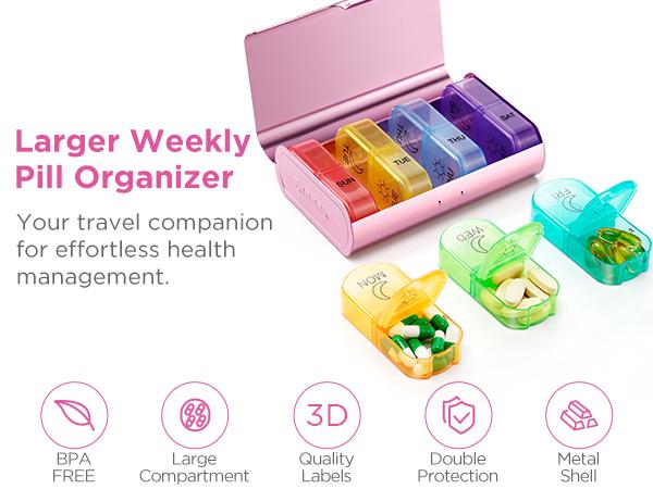 Metal XL Weekly Pill Organizer 2 Times a Day, Large Travel Daily Pill Box 7 Day, Portable Week Twice Pill Holder Container, AM PM Pill Case for Medicine Vitamin Medication Supplement, Christmas Gifts Metal XL Weekly Pill Organizer 2 Times a Day, Large Travel Daily Pill Box 7 Day, Portable Week Twice Pill Holder Container, AM PM Pill Case for Medicine Vitamin Medication Supplement, Christmas Gifts