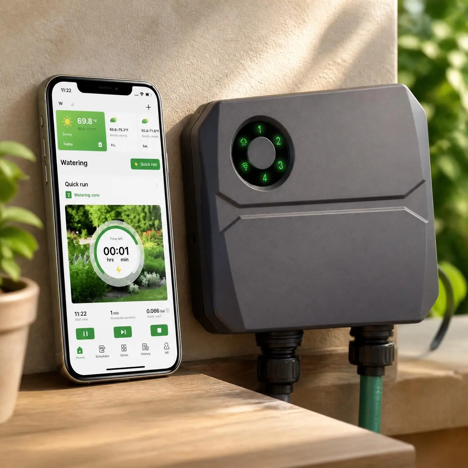Smart Sprinkler Controller, 2.4GHz WiFi, App Enabled Irrigation Timer, 4 Zones + 16 Programs, Auto Skip Rain, Freeze & Wind, Save Water, Easy 10-Minute Install