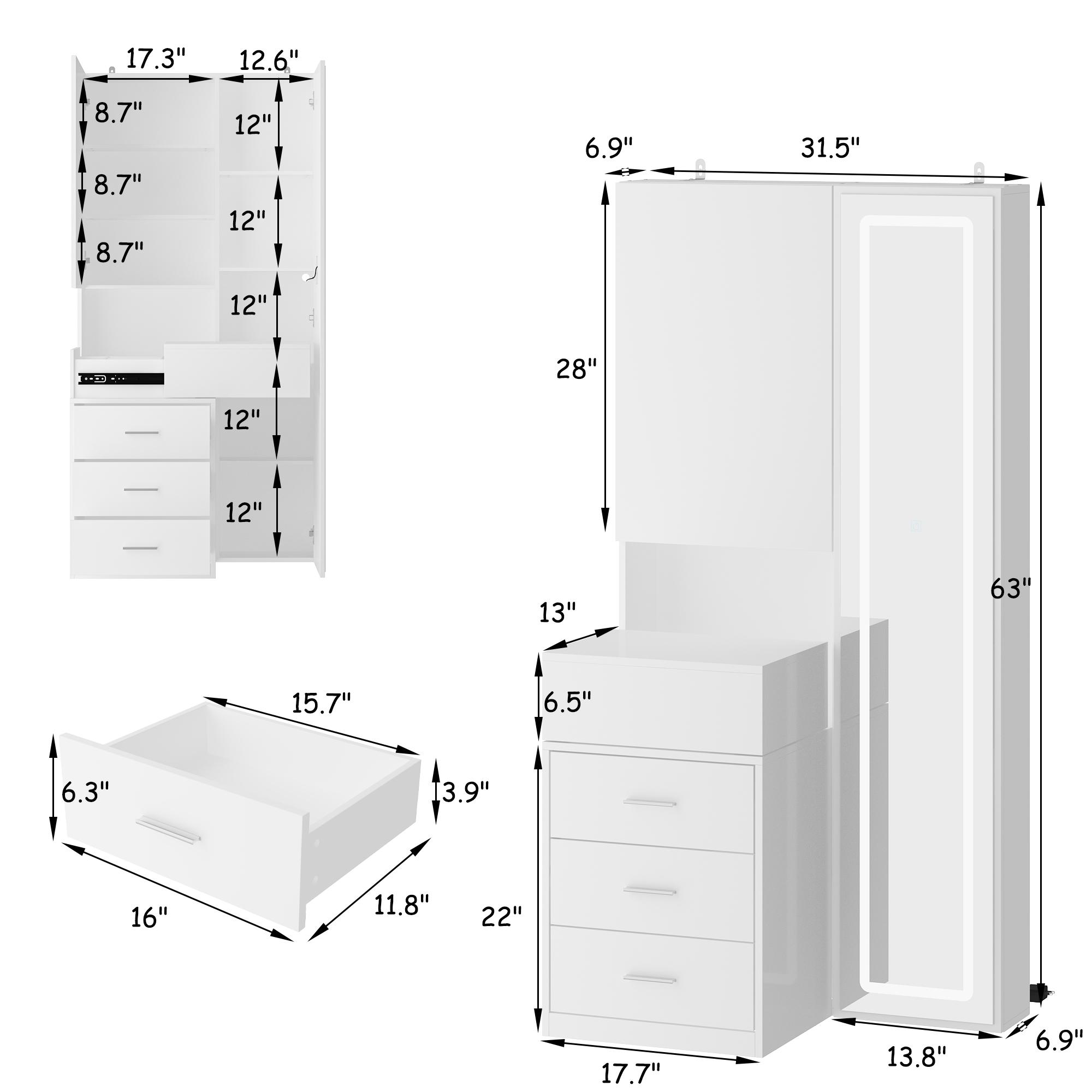 FUFU&GAGA Makeup Vanity Desk with Mirror and 3-Colors Lights, Dressing Table with 3 Drawers and Door Sliding Tabletop