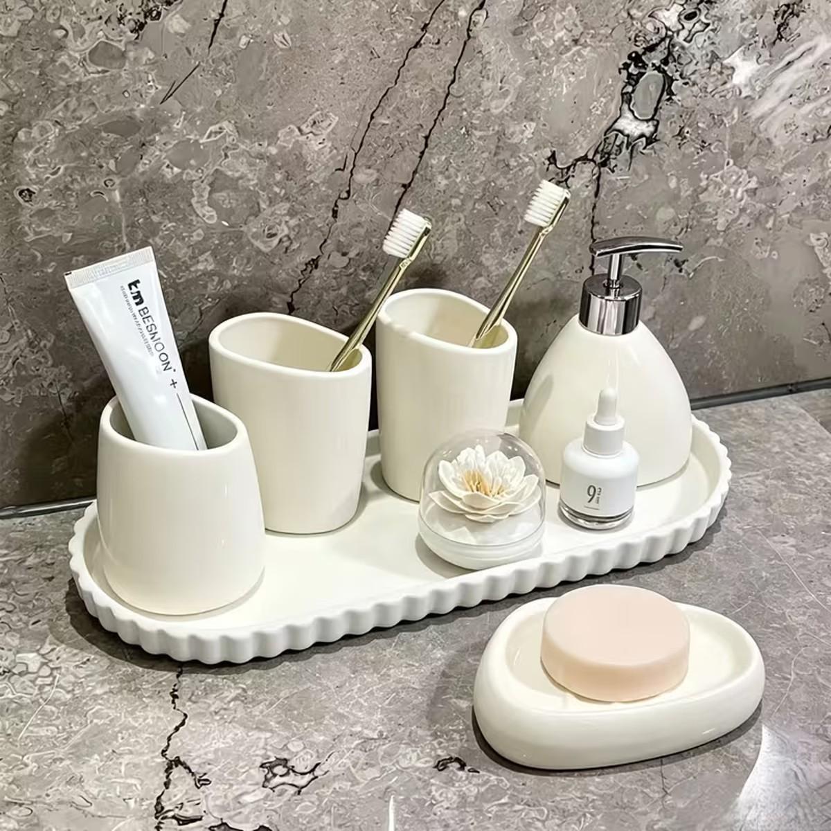 Modern Wavy Edge Smooth Decorative Tray, minimalist curved organizer tray for bathroom countertop, living room decor and kitchen storage, aesthetic home accessory for candles jewelry perfumes and tabletop organization