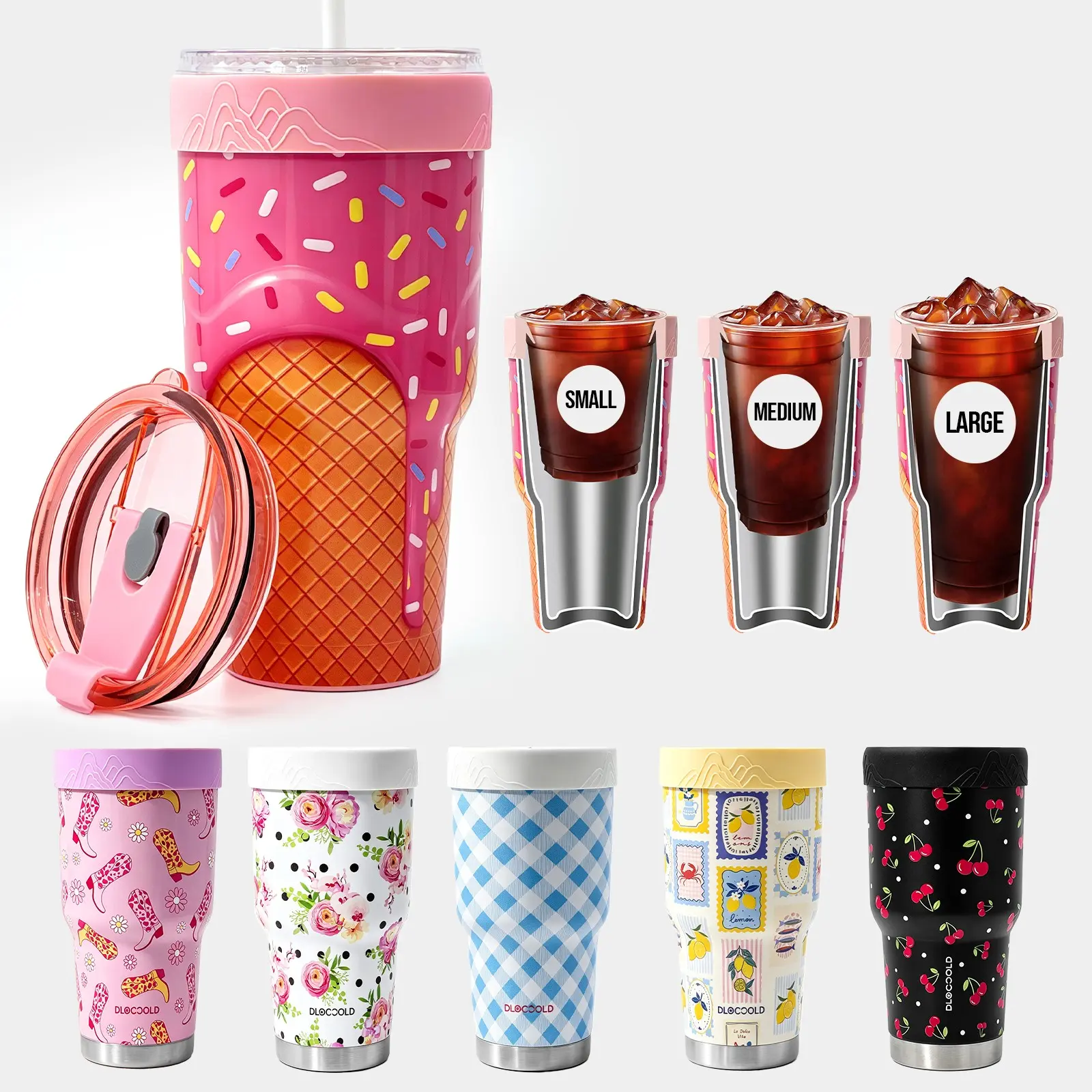 30oz Tumbler - Insulated Stainless Steel Can Cooler, Universal Iced Coffee Sleeve, Double-wall vacuum Reusable Iced Coffee Cup, Spill-proof flip lid, 18/8 stainless steel Leakproof Insulated Tumbler for Cold Drinks,Fits Starbucks/Dunkin Cups